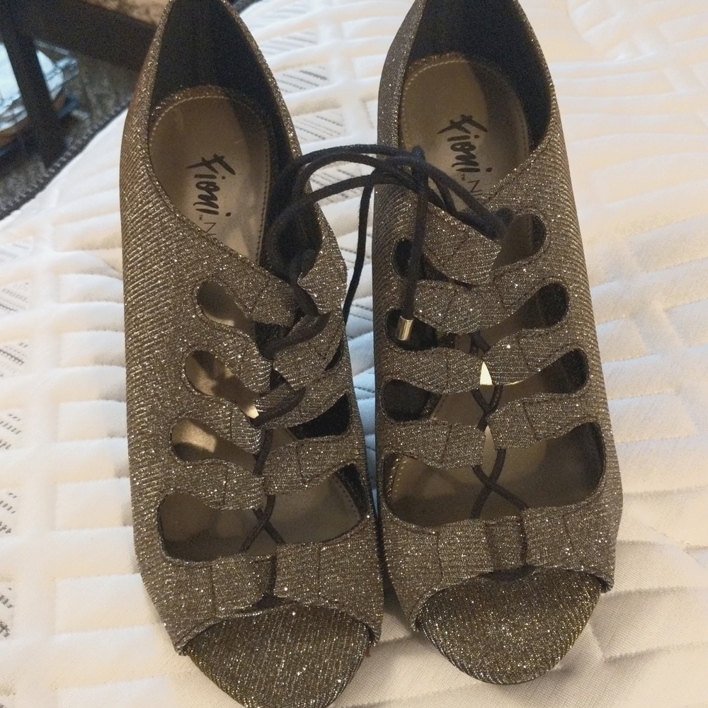 Fancy, high heeled dress shoes, glitter